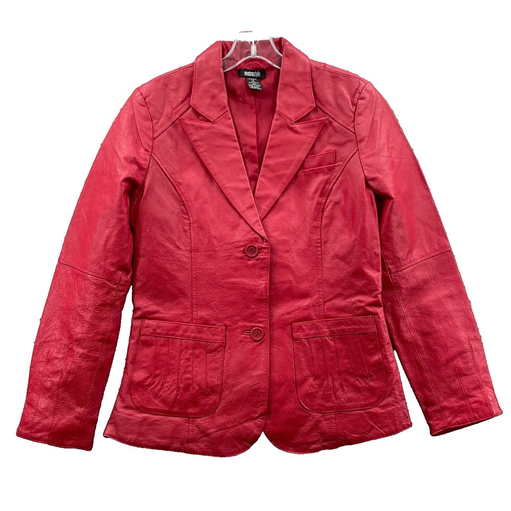 Metrostyle Red Leather Jacket Womens 8 Coat Academia 90's Chic Y2k Fall Corpcore